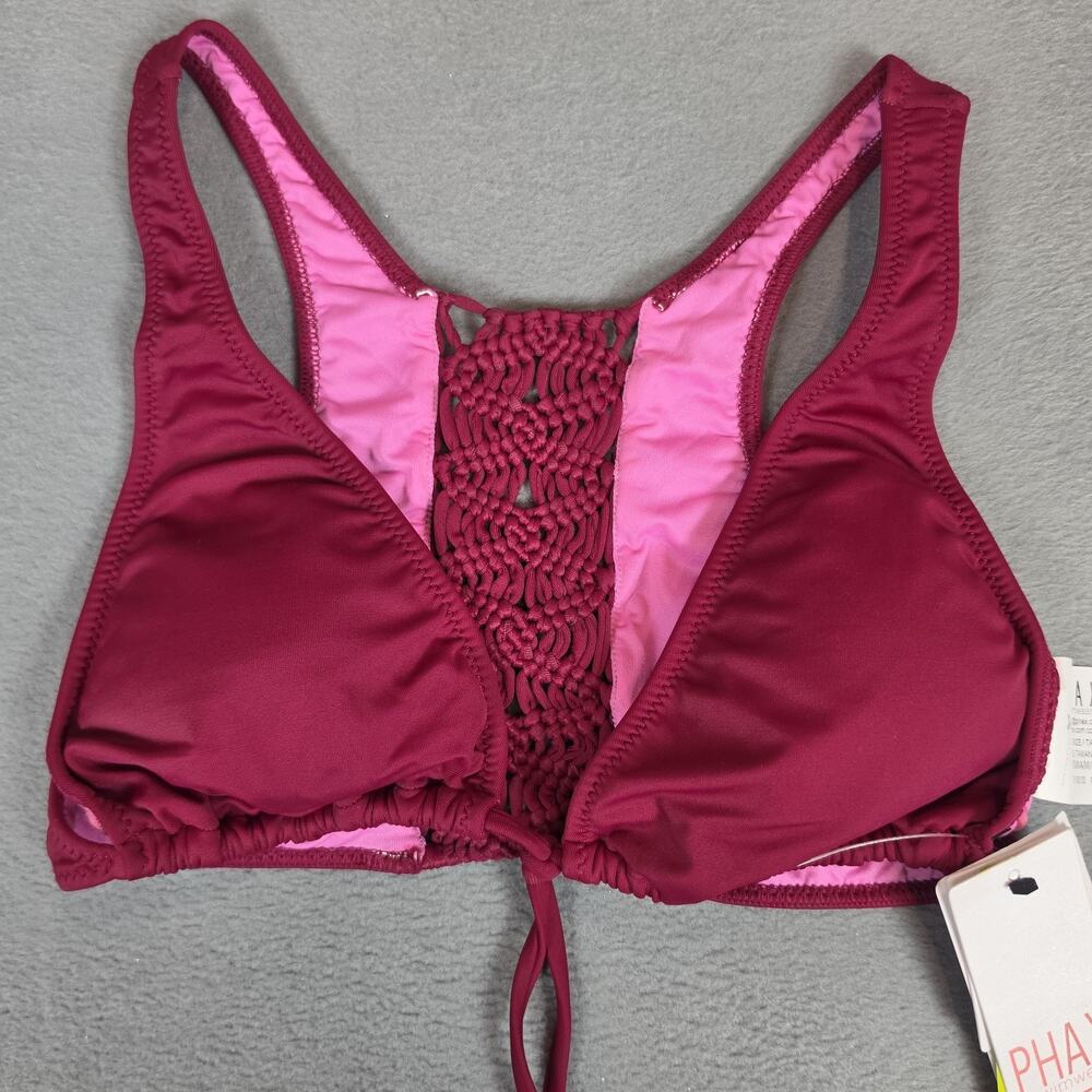PHAX Swimwear Bikini Top Burgundy Macrame Back Women's Medium M NWT Lycra